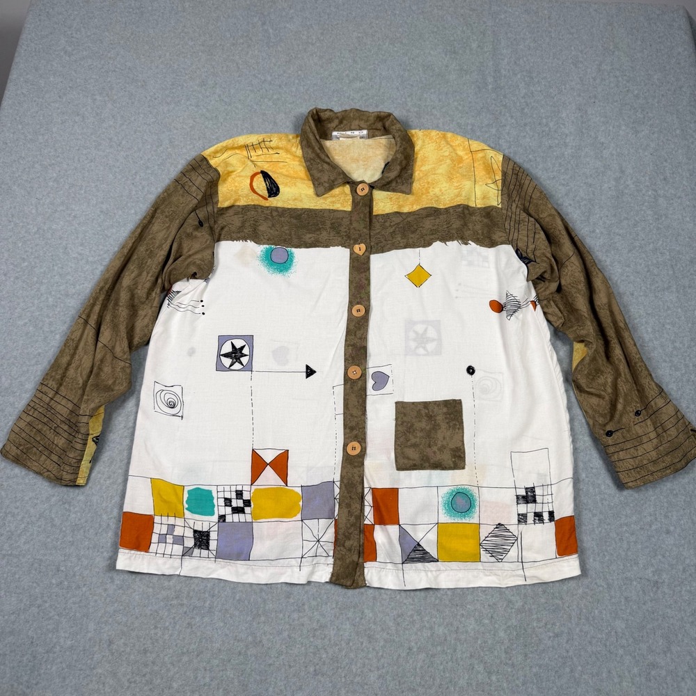 Nino Wong California Vintage 90s Large Abstract Geometric Button Up Shirt USA
